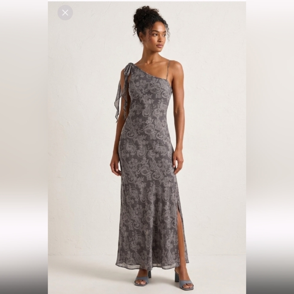 White House Black Market Y2k silk asymmetrical dress paisley lace dress Sz 2